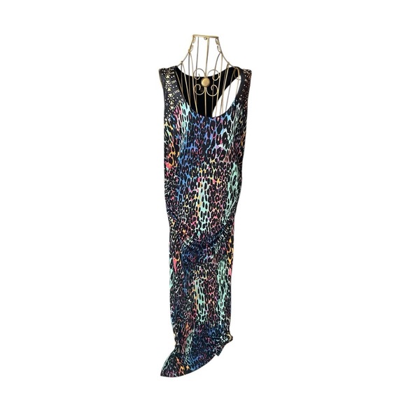 thalia sodi Long Dress Ruched Sides Leopard Print Gold Metal Designs Racer Back‎ - Picture 1 of 7
